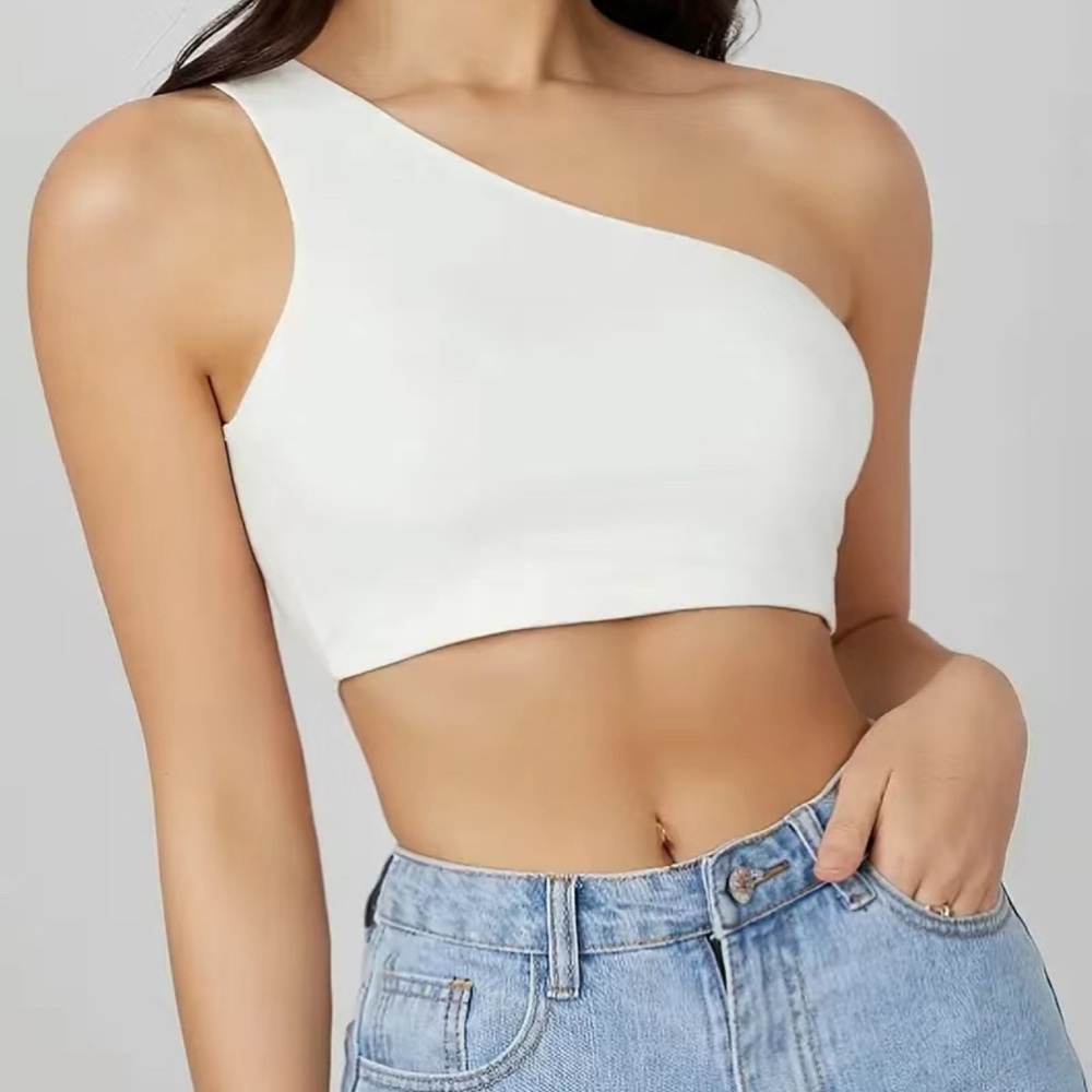 one shoulder white crop top